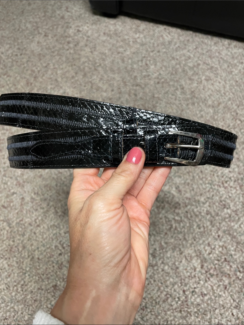 Genuine Boa Constrictor Snakeskin Black Belt With Silver Buckle-